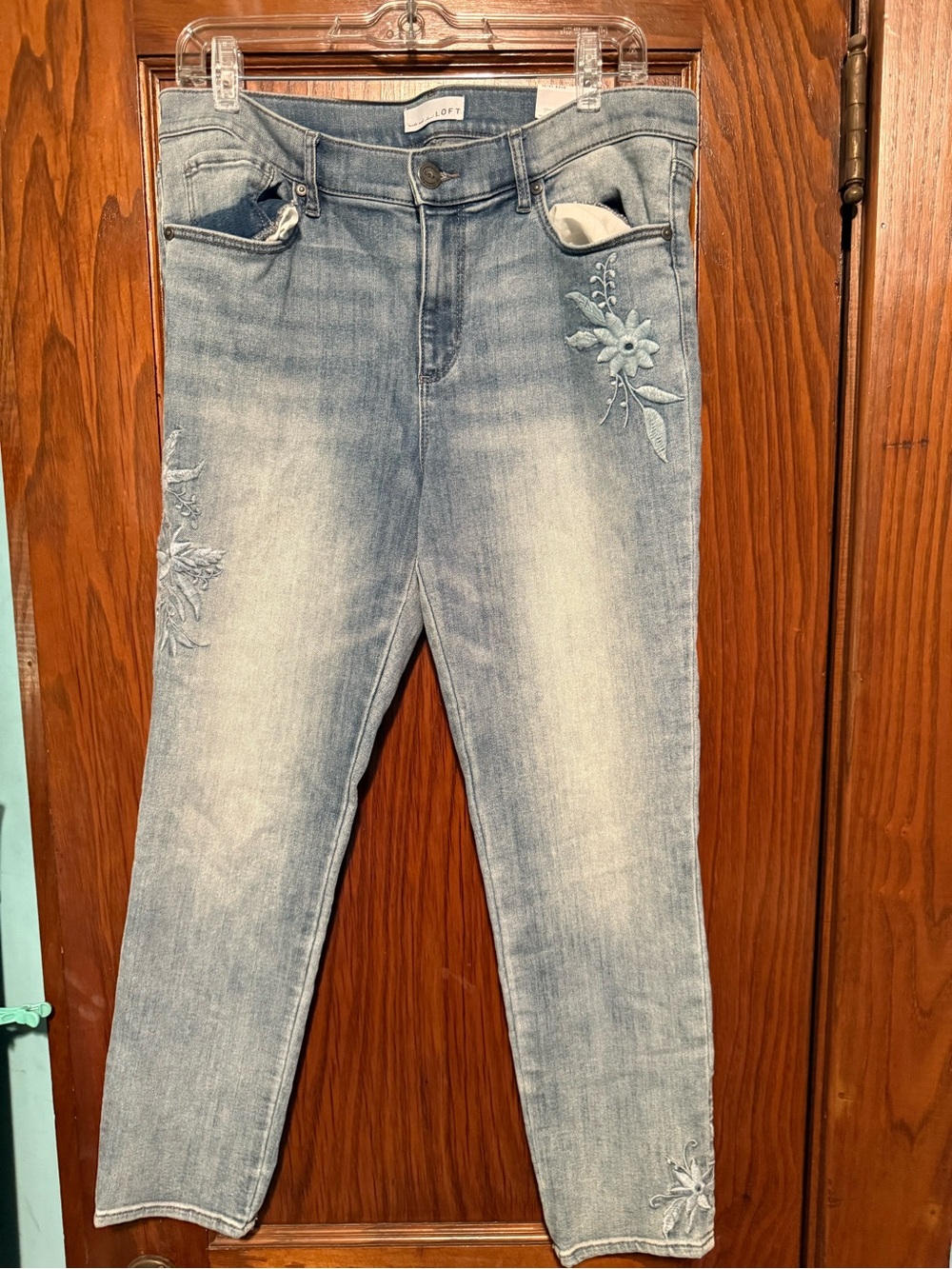 LOFT Light Wash Embroidered Ankle Jeans